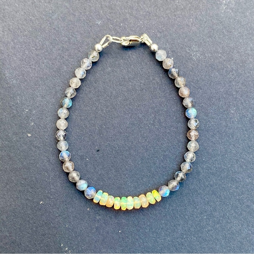 Opal Labradorite Bracelet Sterling Silver Ethiopian opal - Picture 5 of 5